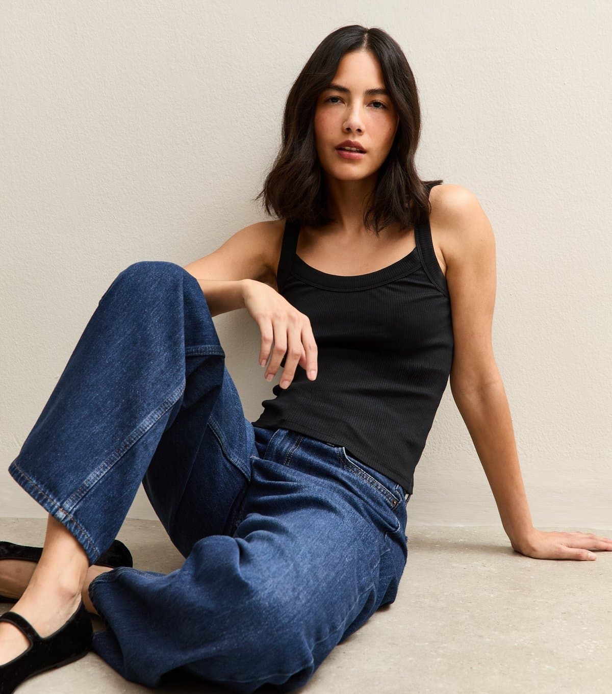 New Look Women's Black Ribbed Scoop Neck Cami New Look