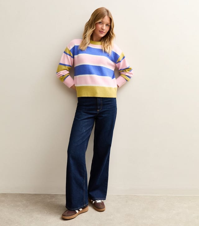 New Look Women's Pink and Blue Striped Crew Neck Jumper New Look - 3
