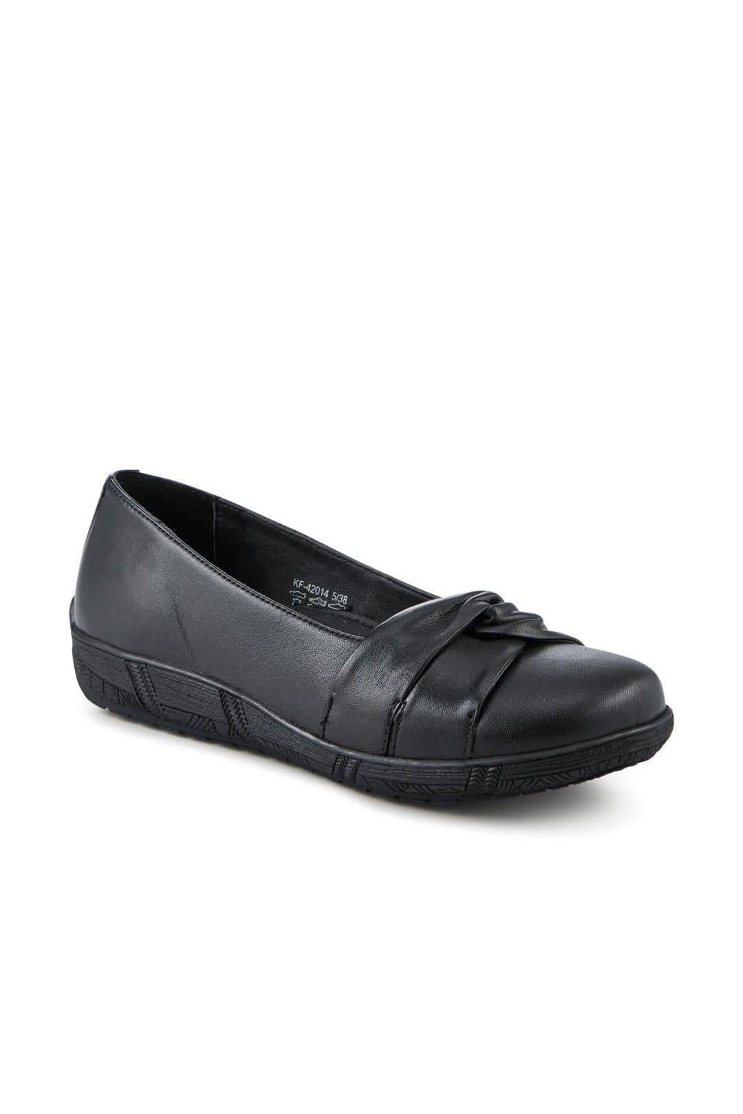 Pavers Pavers Women's Wide Fit Leather Slip On Shoes With Ribbon Detail in Black