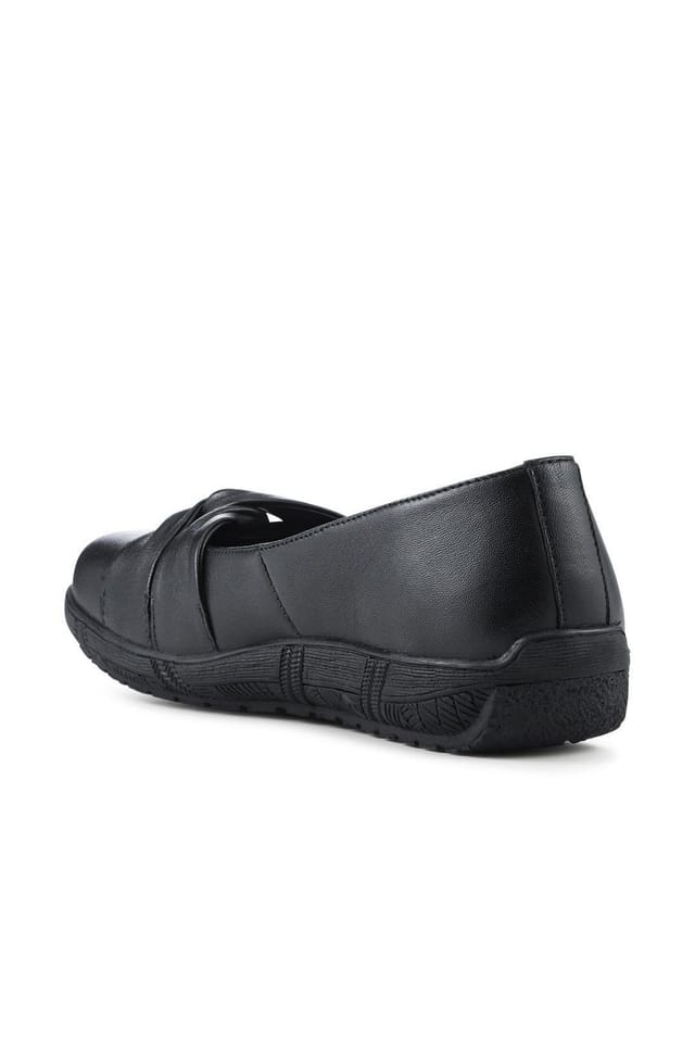Pavers Pavers Women's Wide Fit Leather Slip On Shoes With Ribbon Detail in Black - 2