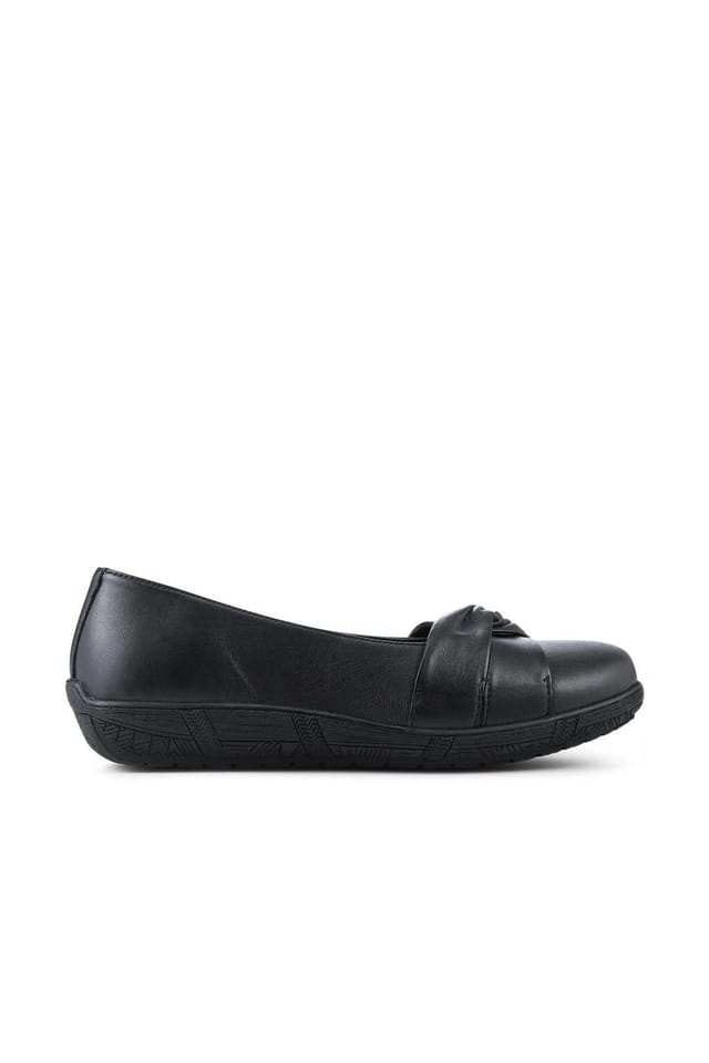 Pavers Pavers Women's Wide Fit Leather Slip On Shoes With Ribbon Detail in Black - 3
