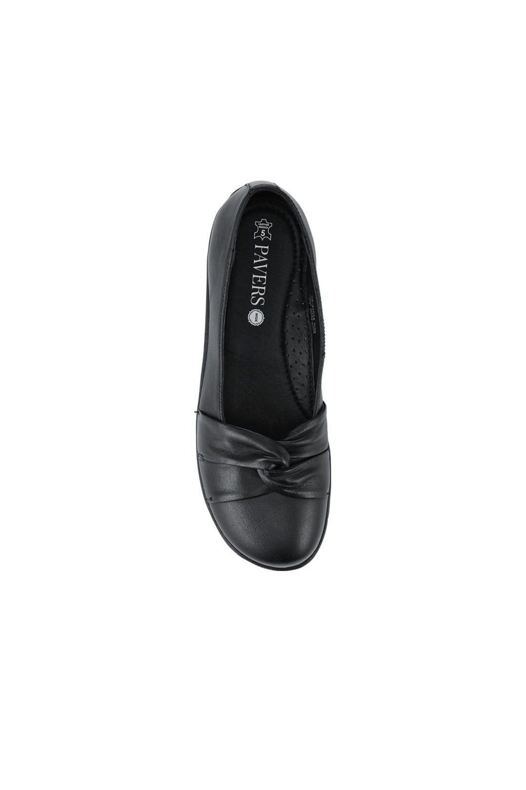 Pavers Pavers Women's Wide Fit Leather Slip On Shoes With Ribbon Detail in Black - 4