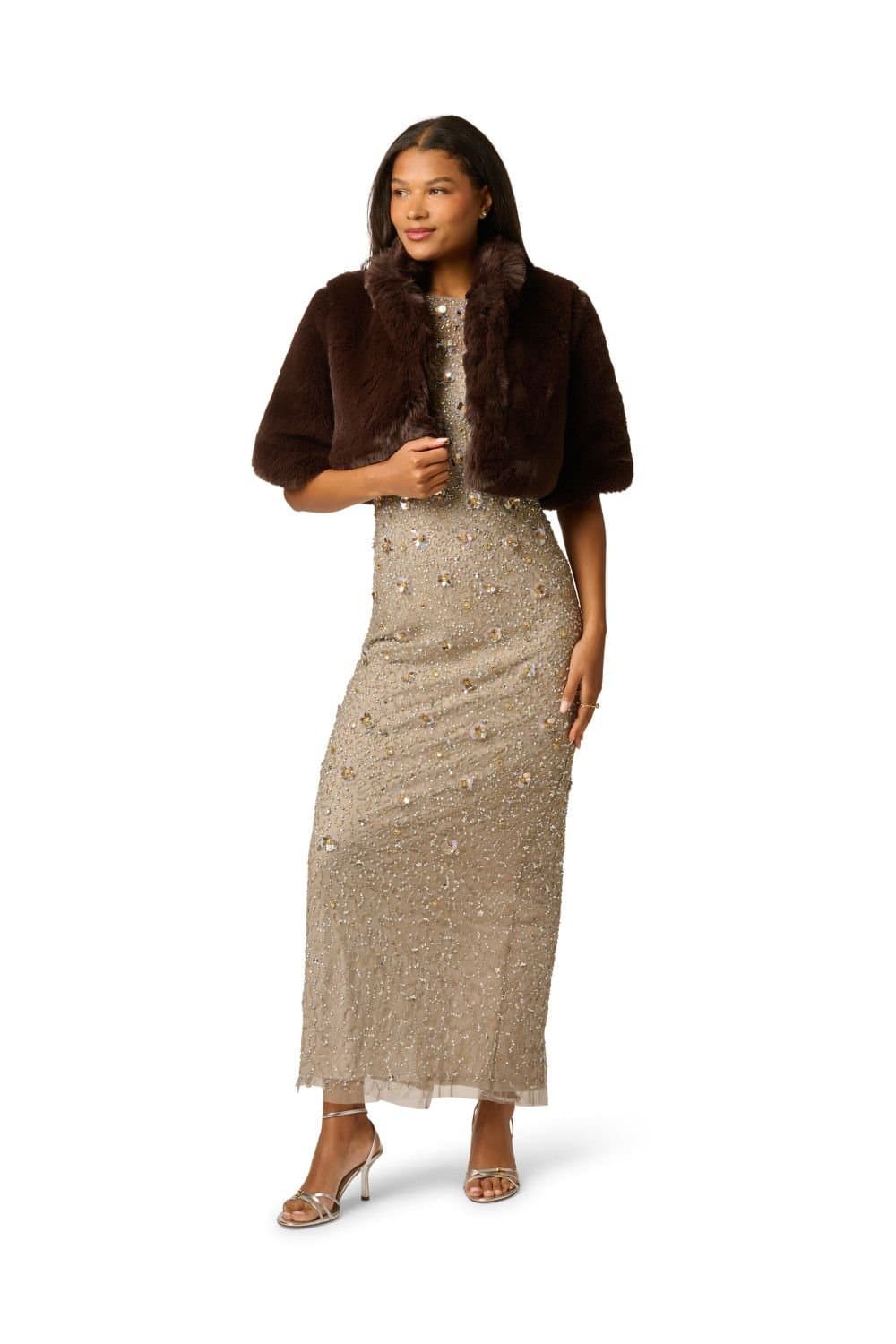 Adrianna Papell Adrianna Papell Women's Faux Fur Coverup Jacket in Brown