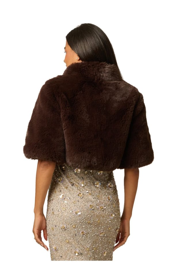 Adrianna Papell Adrianna Papell Women's Faux Fur Coverup Jacket in Brown - 3