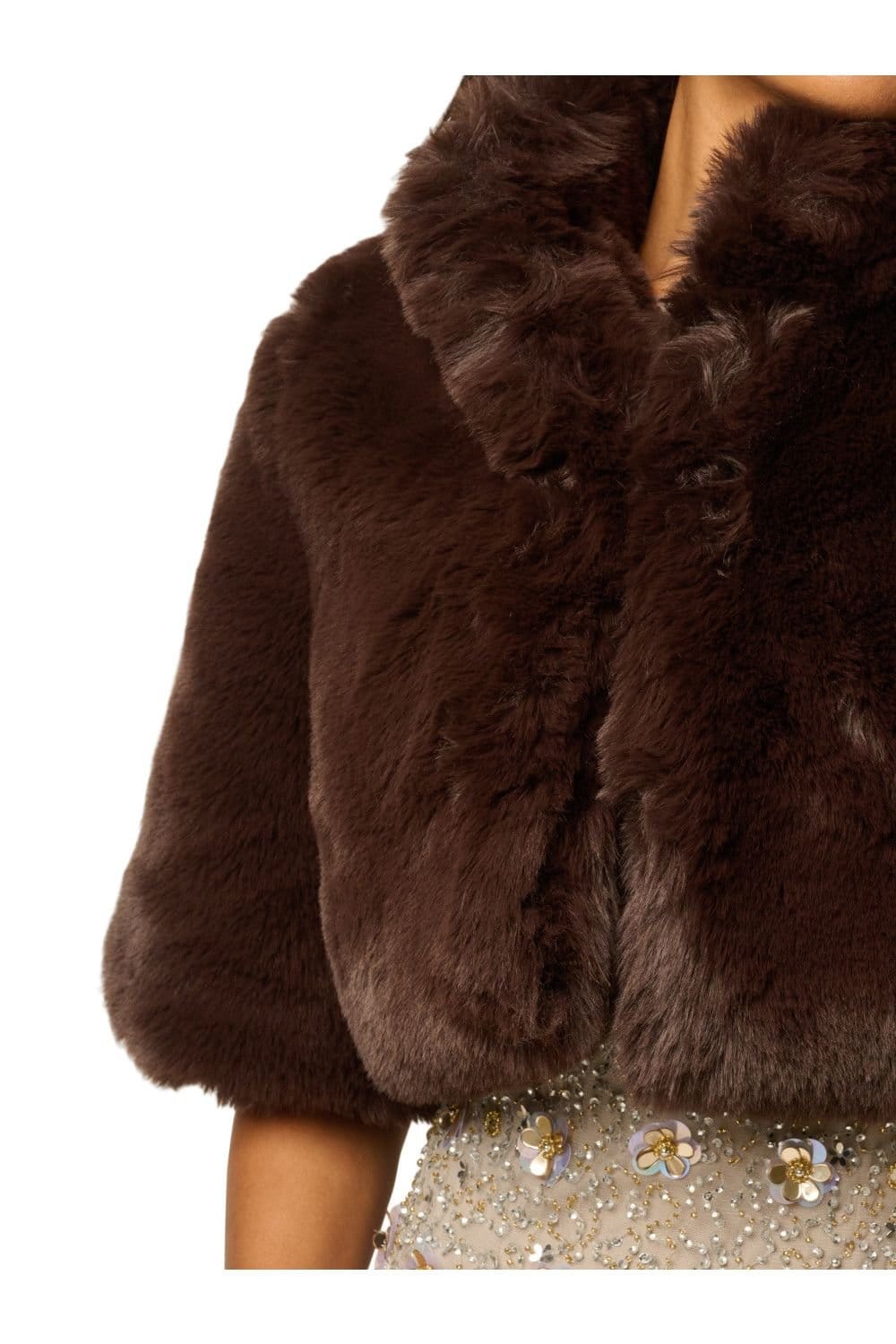 Adrianna Papell Adrianna Papell Women's Faux Fur Coverup Jacket in Brown - 4