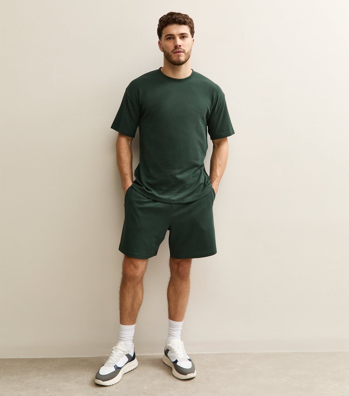 New Look New Look Dark Green Waffle Texture Shorts