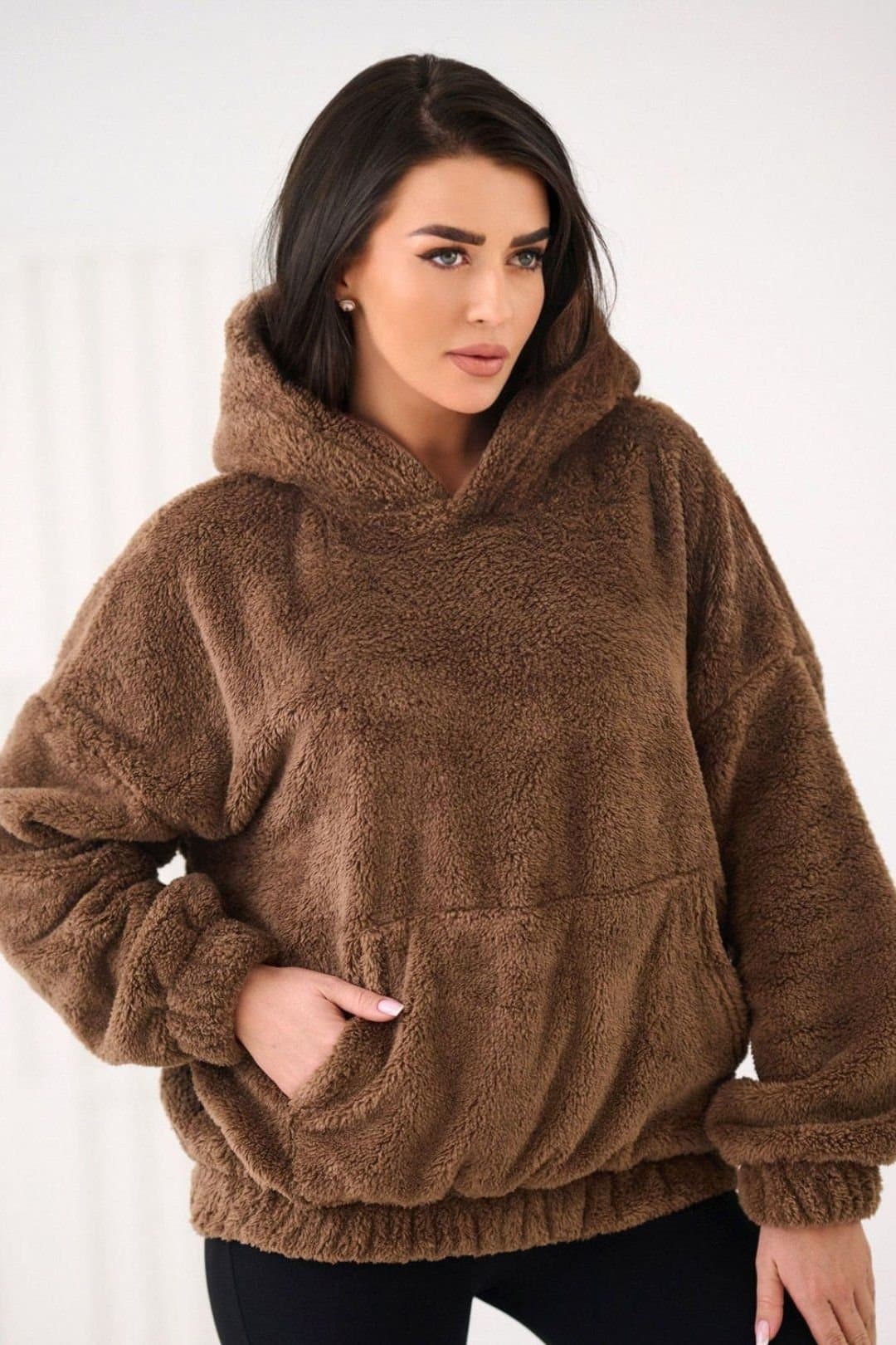Love Lace Love Lace Women's Casual Teddy Bear Hooded Sweatshirt Pocket in Brown