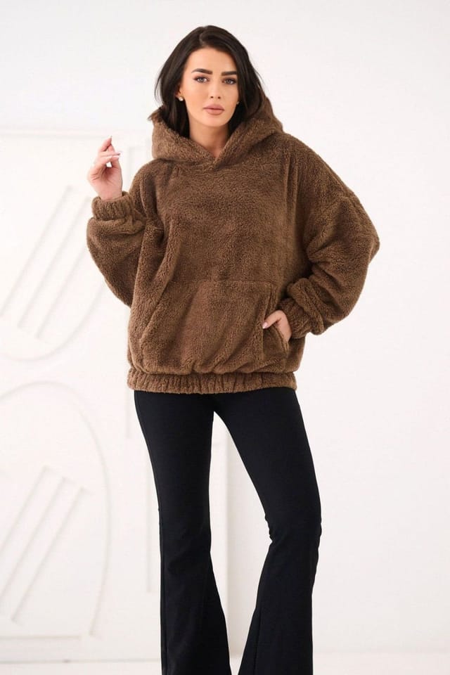 Love Lace Love Lace Women's Casual Teddy Bear Hooded Sweatshirt Pocket in Brown - 2
