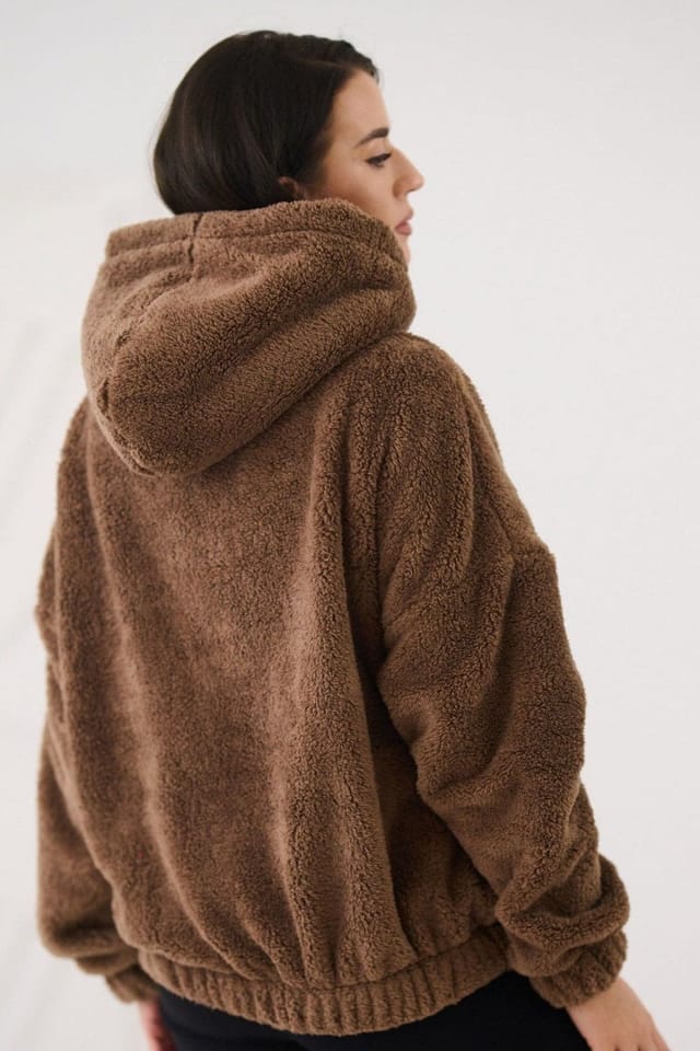 Love Lace Love Lace Women's Casual Teddy Bear Hooded Sweatshirt Pocket in Brown - 3