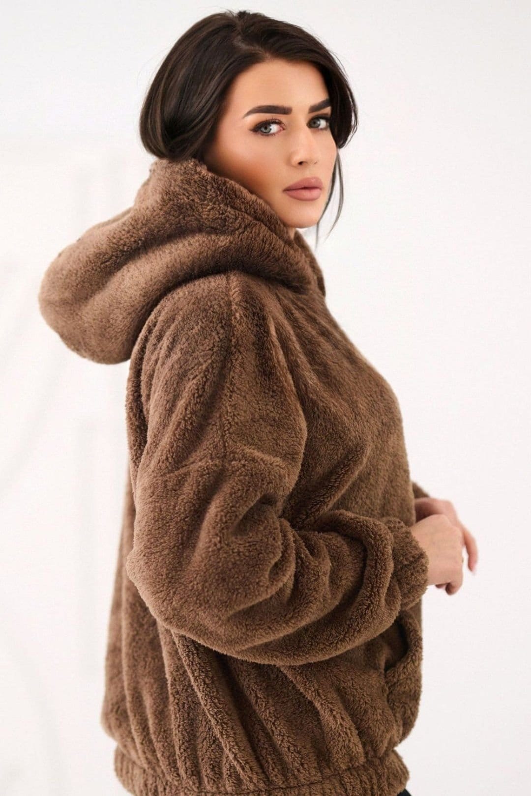 Love Lace Love Lace Women's Casual Teddy Bear Hooded Sweatshirt Pocket in Brown - 4