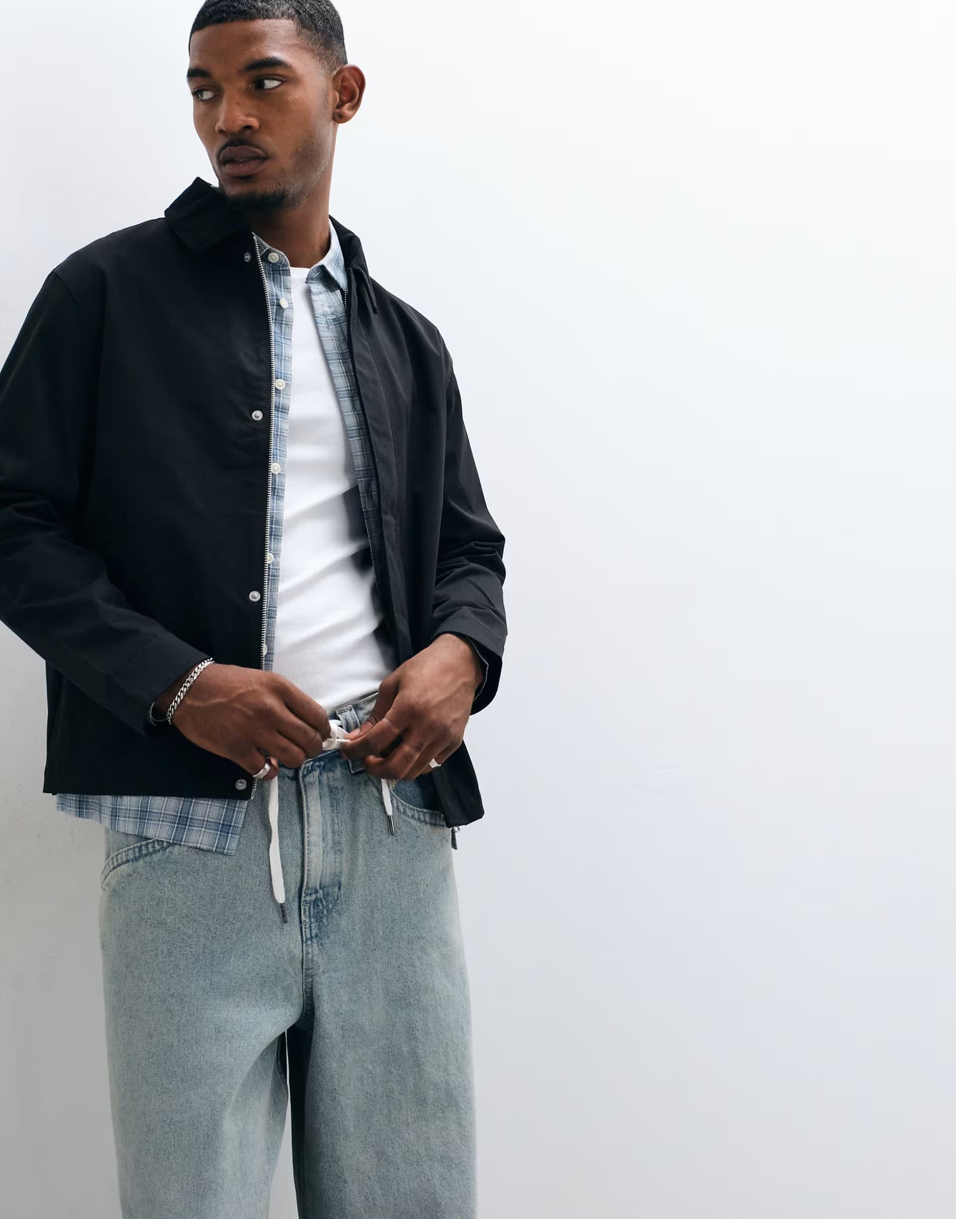 ASOS Jack & Jones harrington barn jacket with cord collar in black