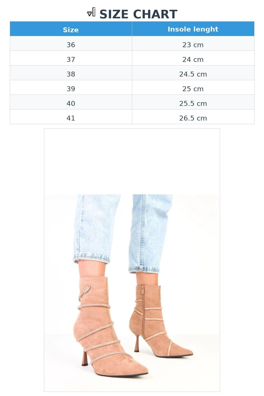 Love Lace Love Lace Women's Elegant Suede Ankle Boots with Zircon Strap Shine Stiletto Heel in Beige - 4