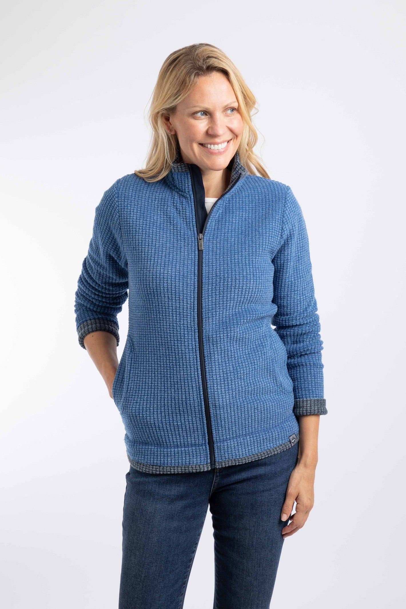 Weird Fish Weird Fish Women's Ariana Full Zip Grid Fleece in Blue