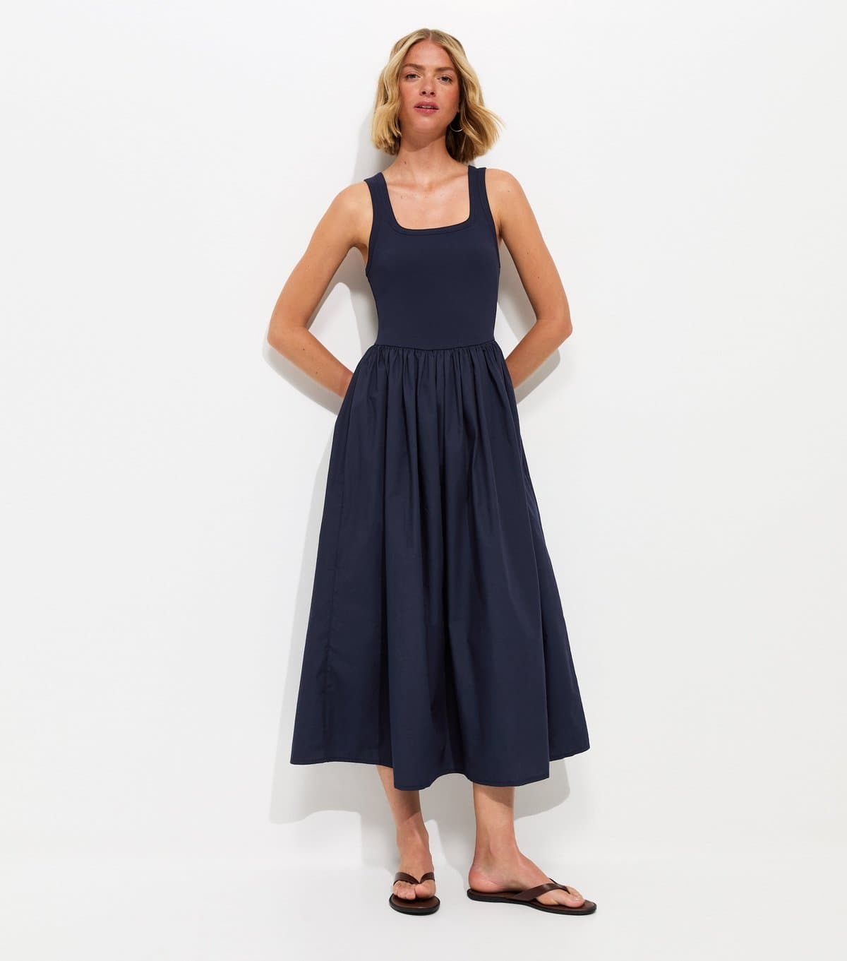 New Look Women's Navy 2-In-1 Poplin Midi Dress New Look