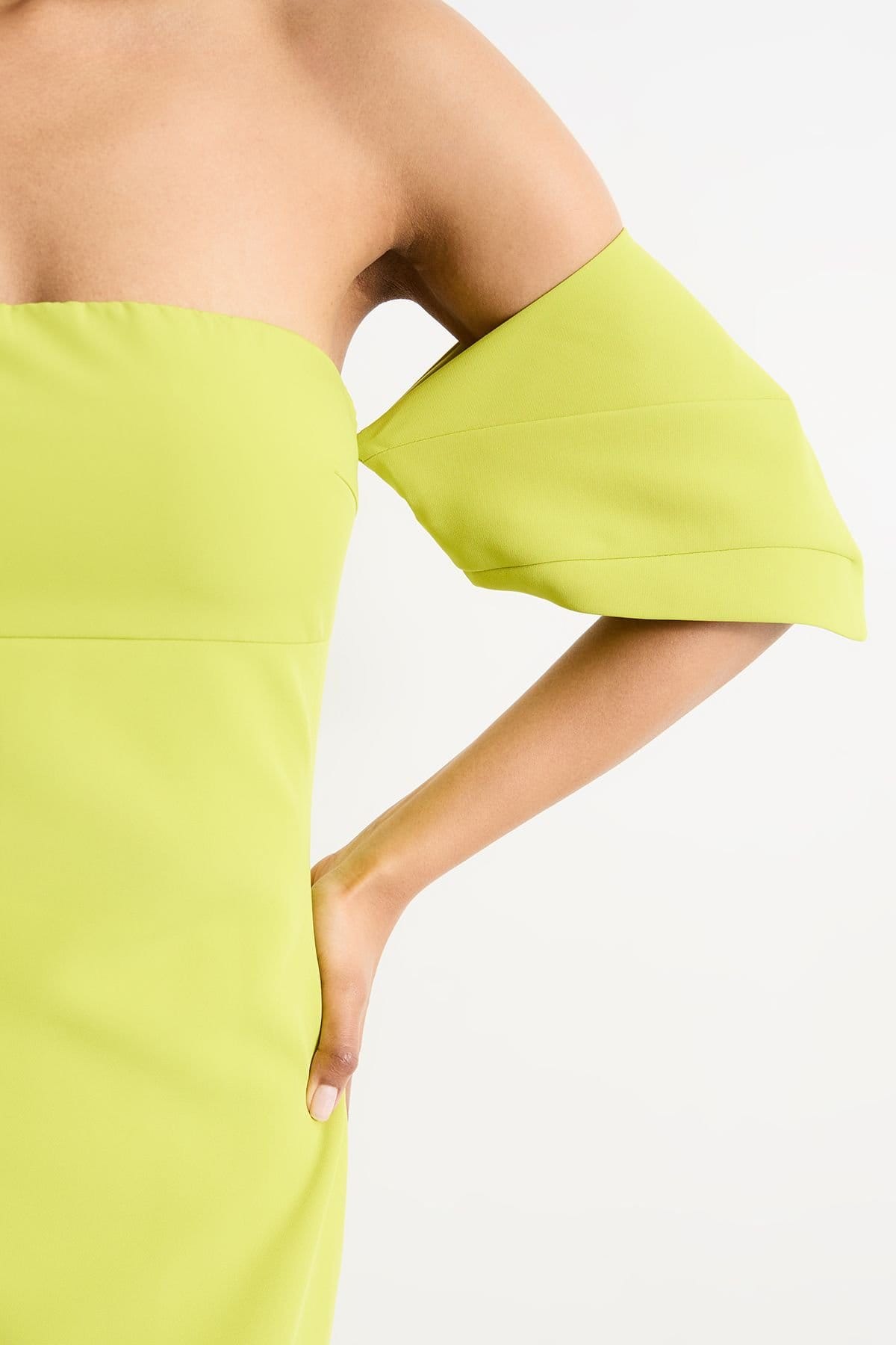 Warehouse Warehouse Women's Stretch Crepe Bardot Column Midi Dress in Chartreuse - 4