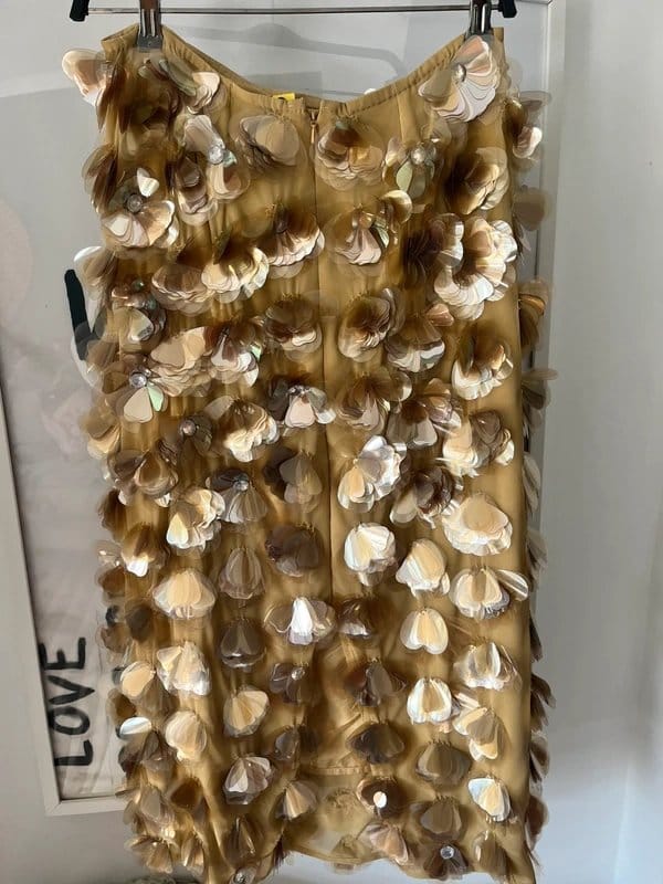 ASOS Design Gold Sequin Flower Gem Midi Skirt