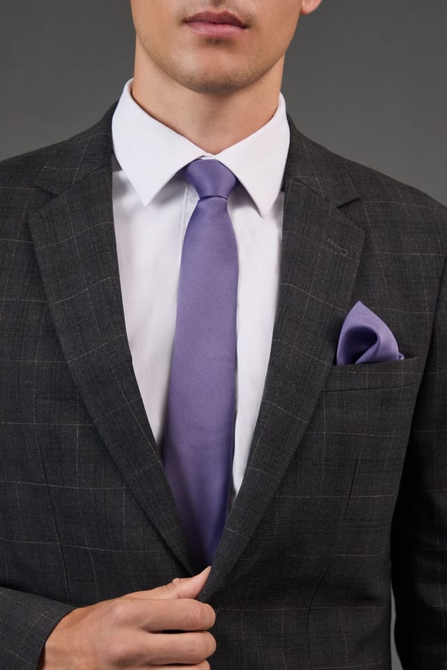 Burton Burton Men's Grey Blue Tie & Pocket Square - 2