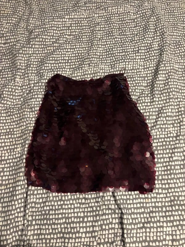 New Look Burgundy Sequin Mini Skirt