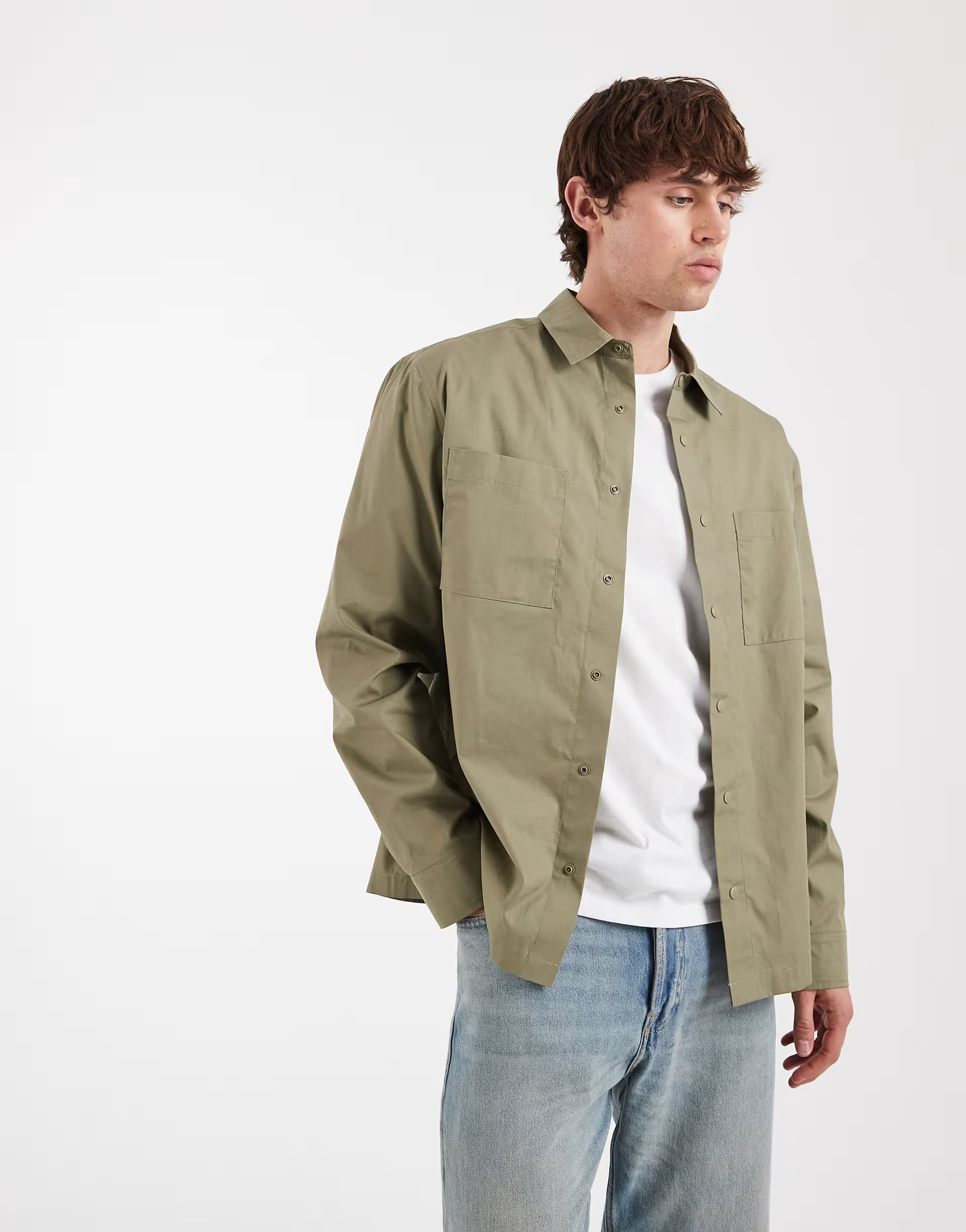 ASOS ASOS DESIGN utility overshirt with poppers in khaki