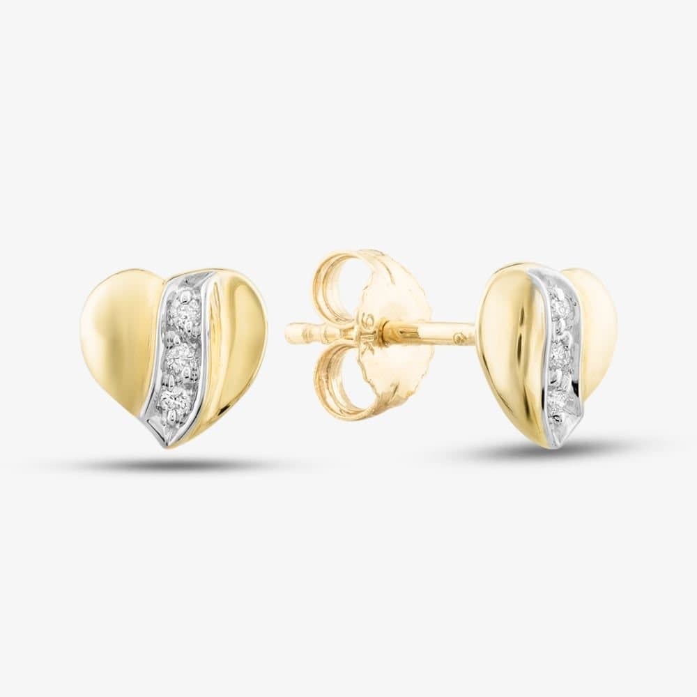 T.H.Baker T.H.Baker Women's 9ct Yellow Gold Brilliant Cut Diamond Curved Heart Studs Earrings E813-9