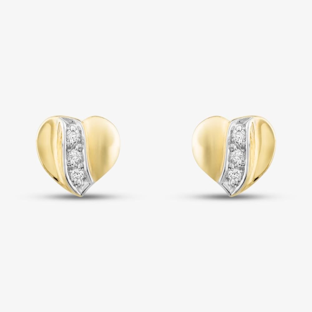 T.H.Baker T.H.Baker Women's 9ct Yellow Gold Brilliant Cut Diamond Curved Heart Studs Earrings E813-9 - 2