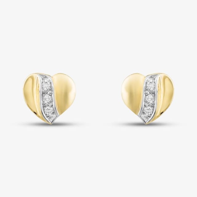 T.H.Baker T.H.Baker Women's 9ct Yellow Gold Brilliant Cut Diamond Curved Heart Studs Earrings E813-9 - 2
