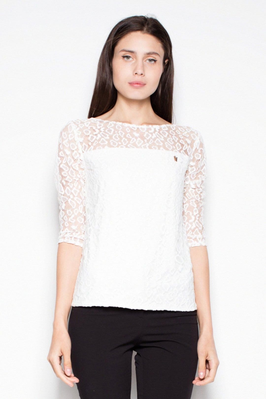 Love Lace White 3/4 Sleeve Spot Blouse