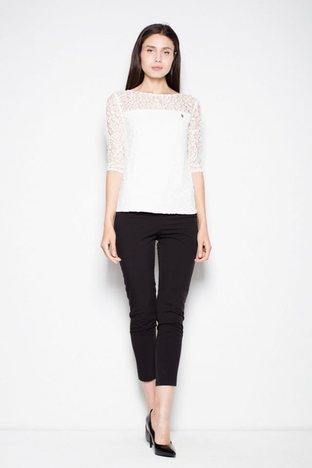 Love Lace Love Lace Women's Chic 3/4 Sleeve Spot Blouse in White - 2