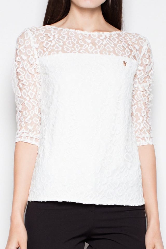 Love Lace Love Lace Women's Chic 3/4 Sleeve Spot Blouse in White - 3