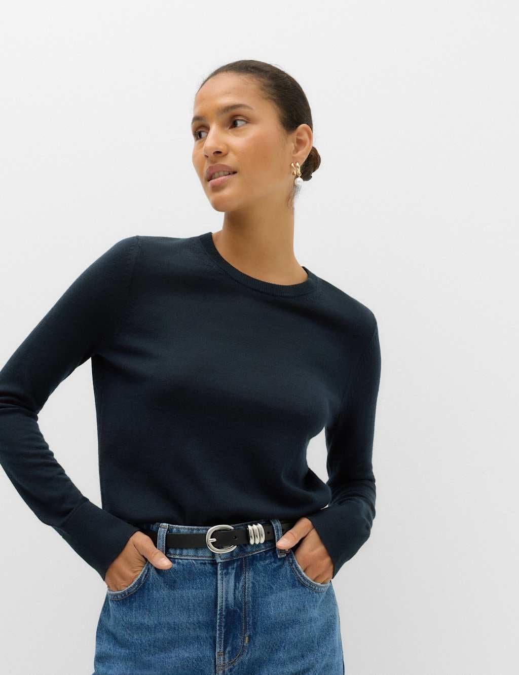 Marks & Spencer M&S Pure Merino Crew Neck Jumper Bitter Chocolate