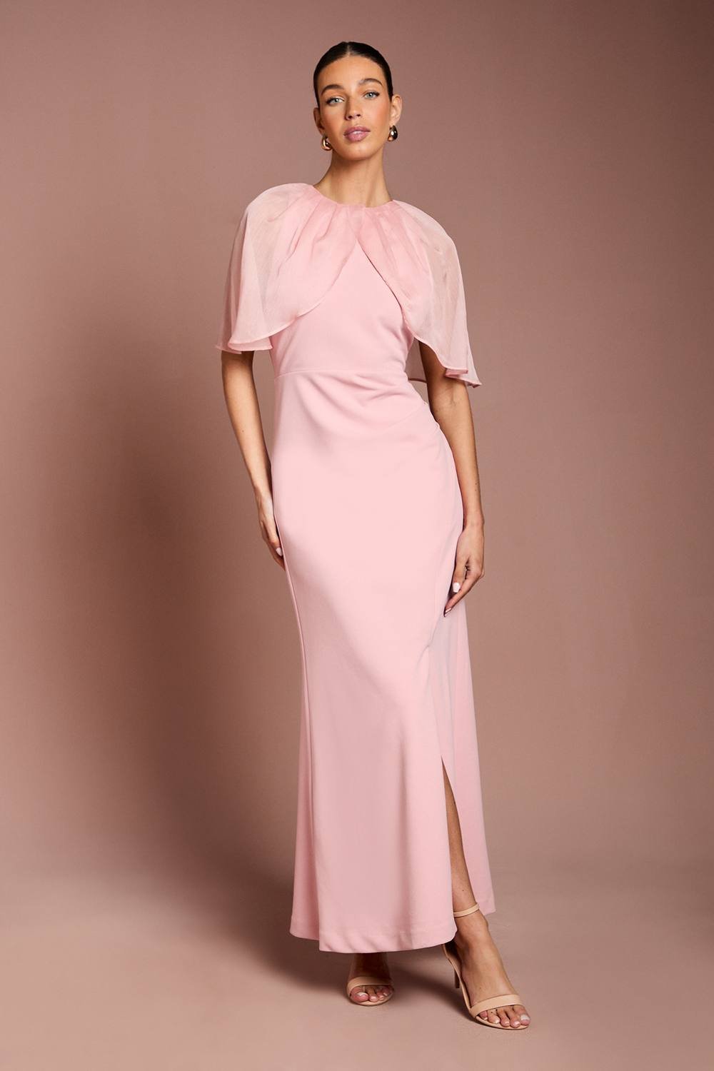 Coast Coast Women's Cape Sleeve Ruched Detail Maxi Dress in Blush - 2