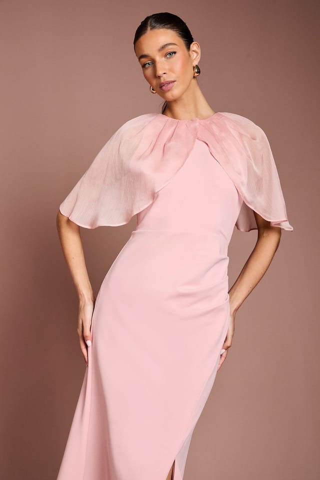 Coast Coast Women's Cape Sleeve Ruched Detail Maxi Dress in Blush - 2