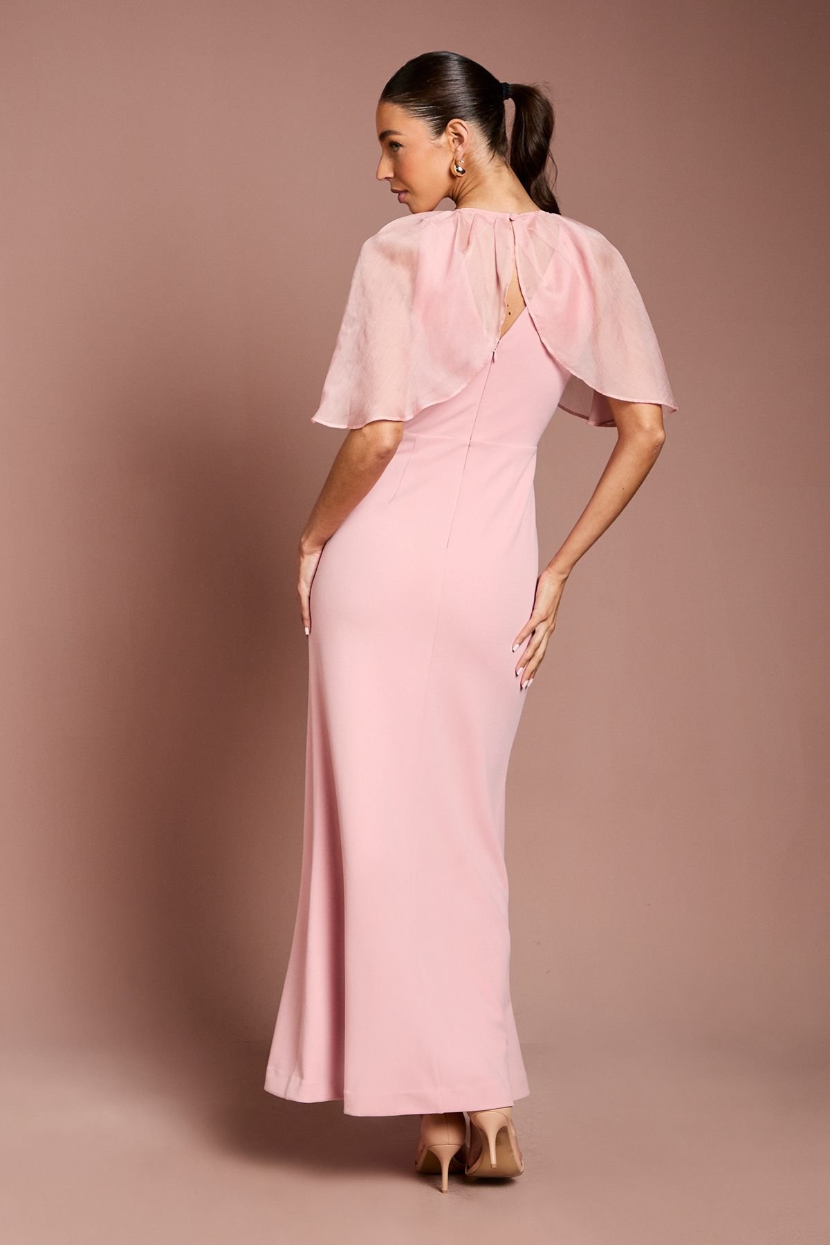 Coast Coast Women's Cape Sleeve Ruched Detail Maxi Dress in Blush - 3