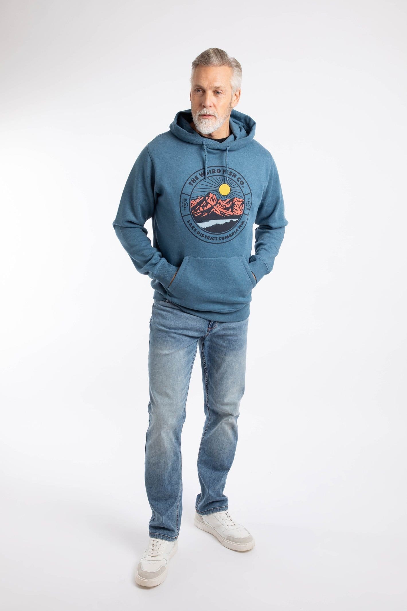 Weird Fish Weird Fish Men's Bryant Front Print Graphic Popover Hoodie in Mid Blue - 4