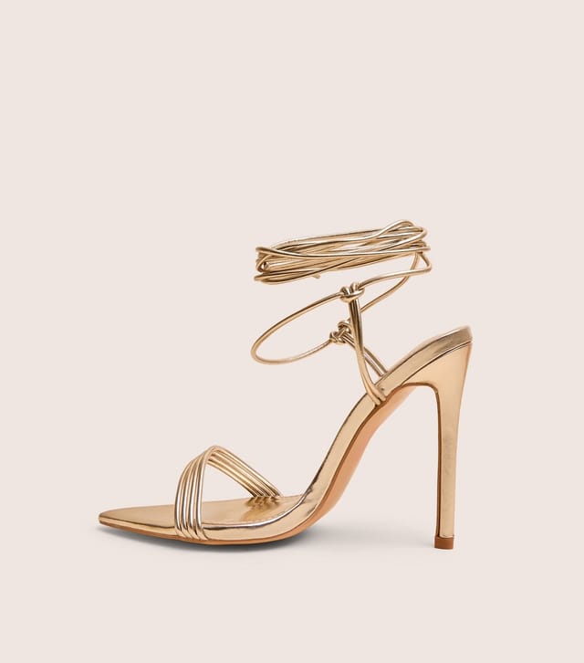 Public Desire Women's Gold Merlot Faux Leather Wraparound Stiletto Heel Sandals Public Desire New Look - 2