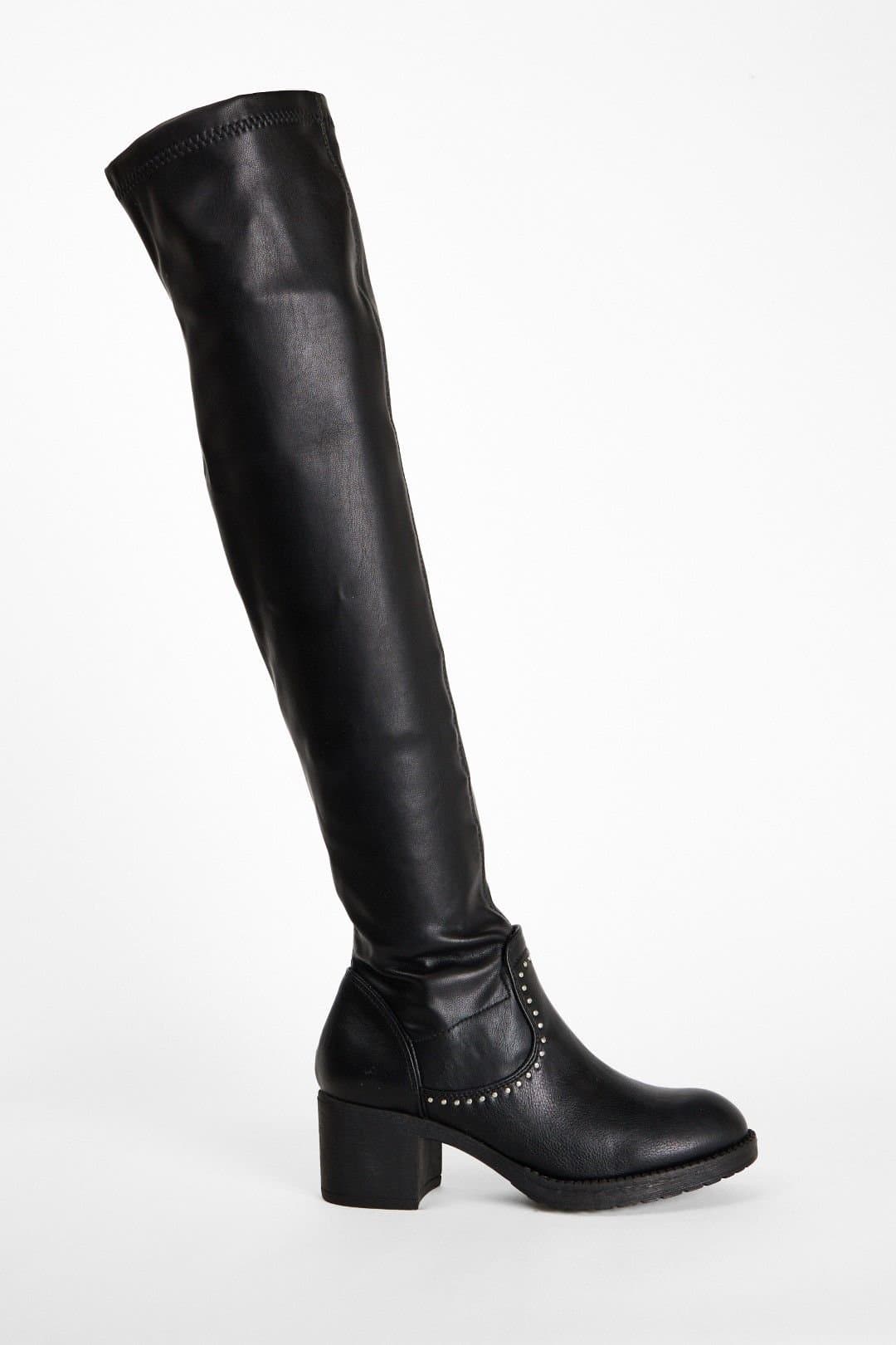 Shnoo Shnoo Women's Studded Over-the-Knee Block Heel Boots in Black