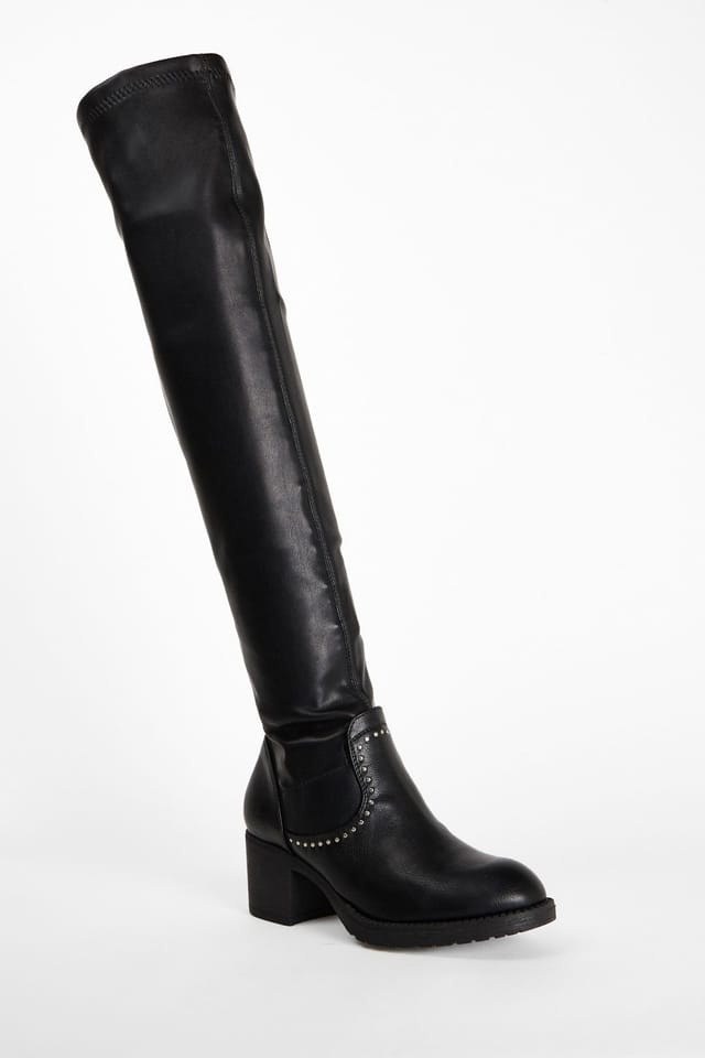 Shnoo Shnoo Women's Studded Over-the-Knee Block Heel Boots in Black - 2