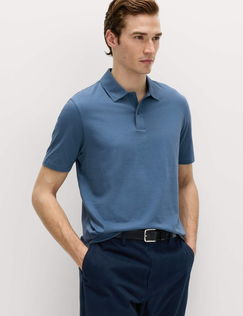 Marks & Spencer M&S Pure Cotton Jersey Polo Shirt Chambray