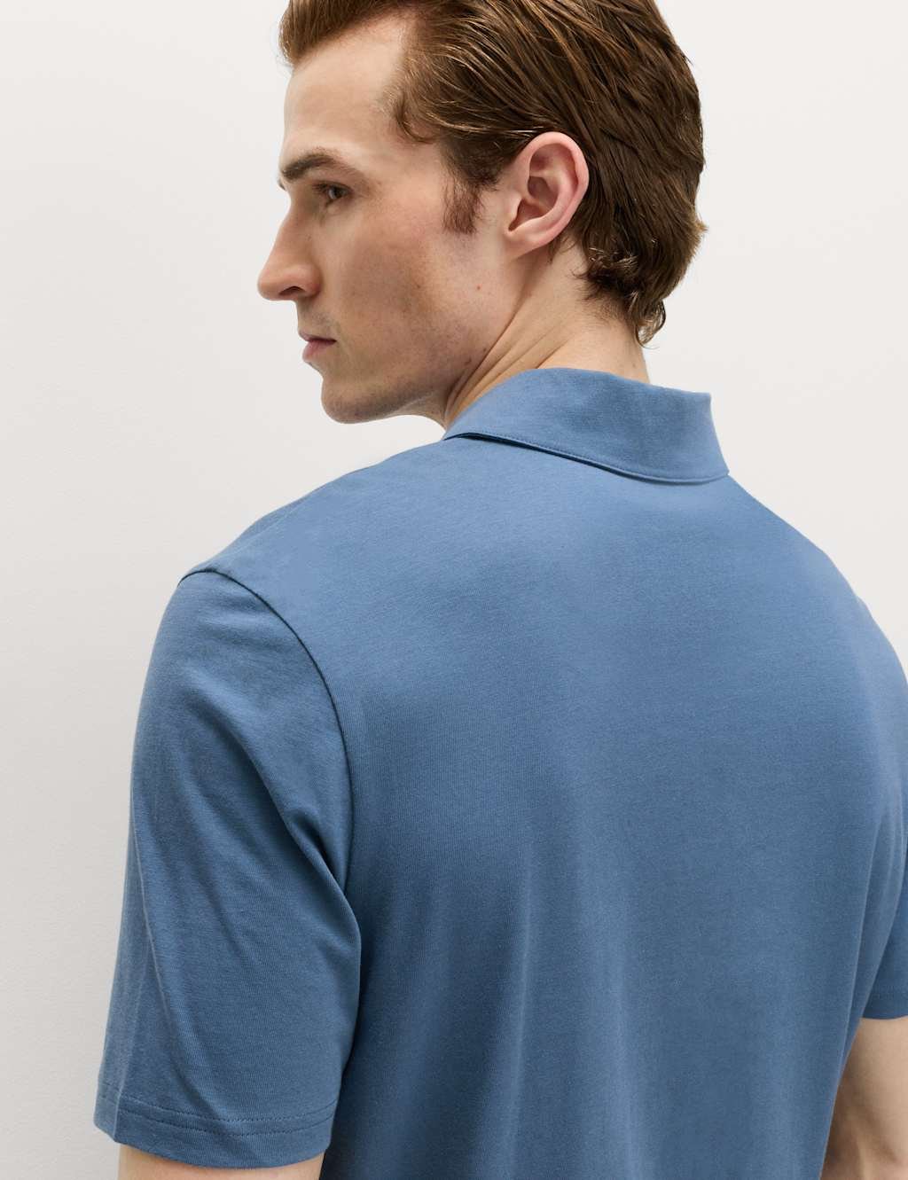 Marks & Spencer M&S Pure Cotton Jersey Polo Shirt Chambray - 2
