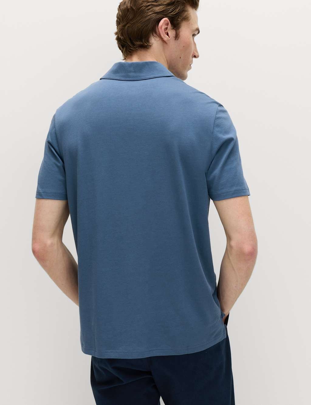 Marks & Spencer M&S Pure Cotton Jersey Polo Shirt Chambray - 3