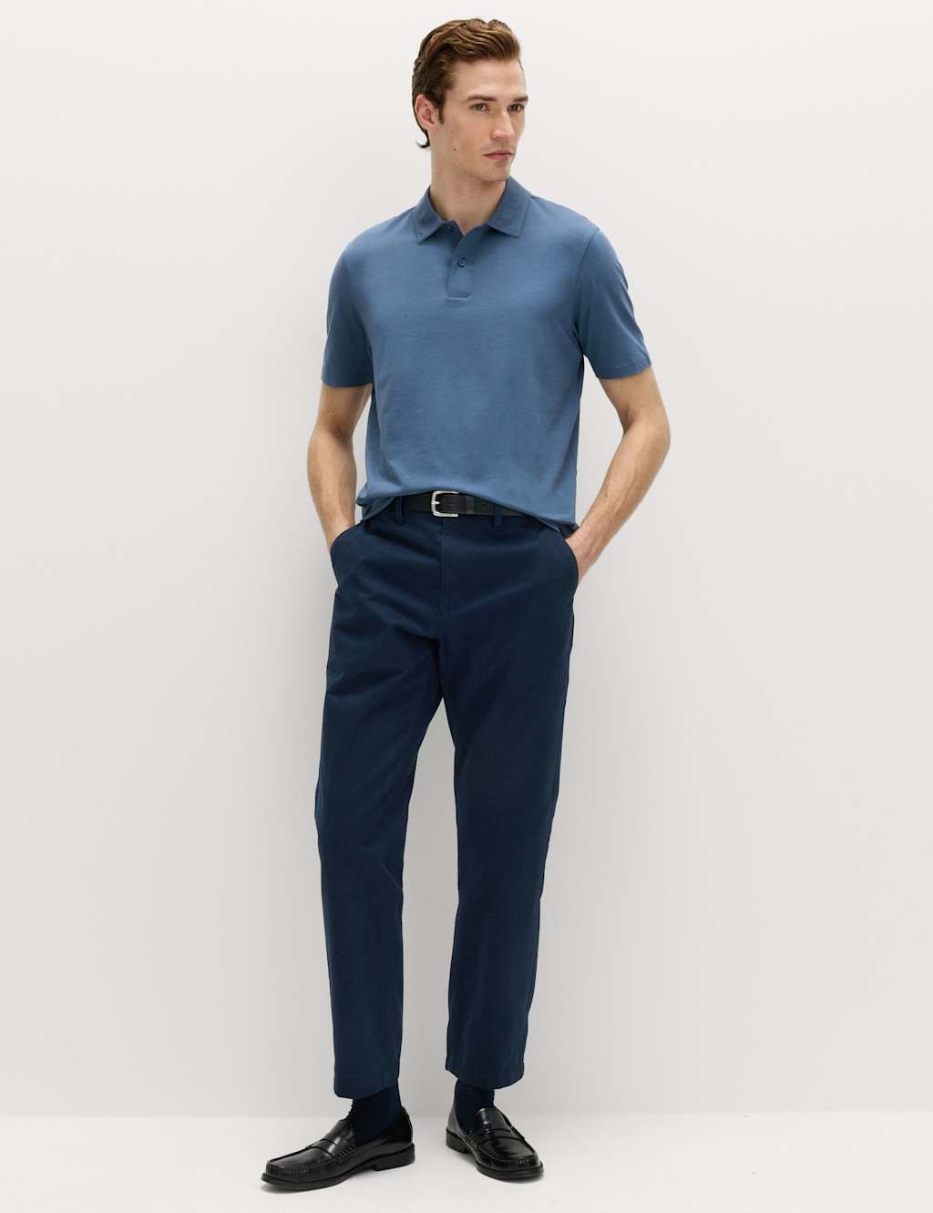Marks & Spencer M&S Pure Cotton Jersey Polo Shirt Chambray - 4