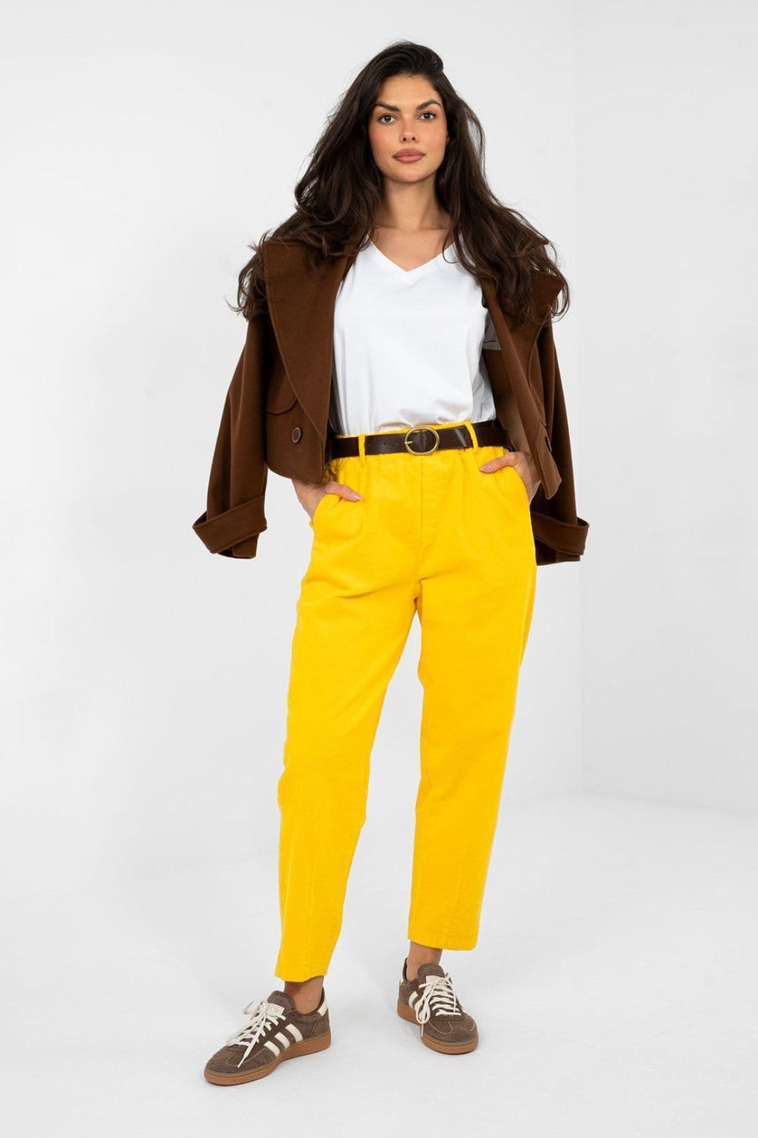 Love Lace Yellow Corduroy High Waist Carrot Pants