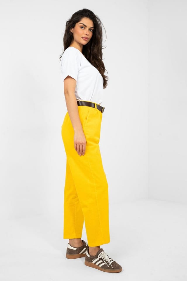 Love Lace Love Lace Women's Corduroy High Waist Carrot Pants in Yellow - 2