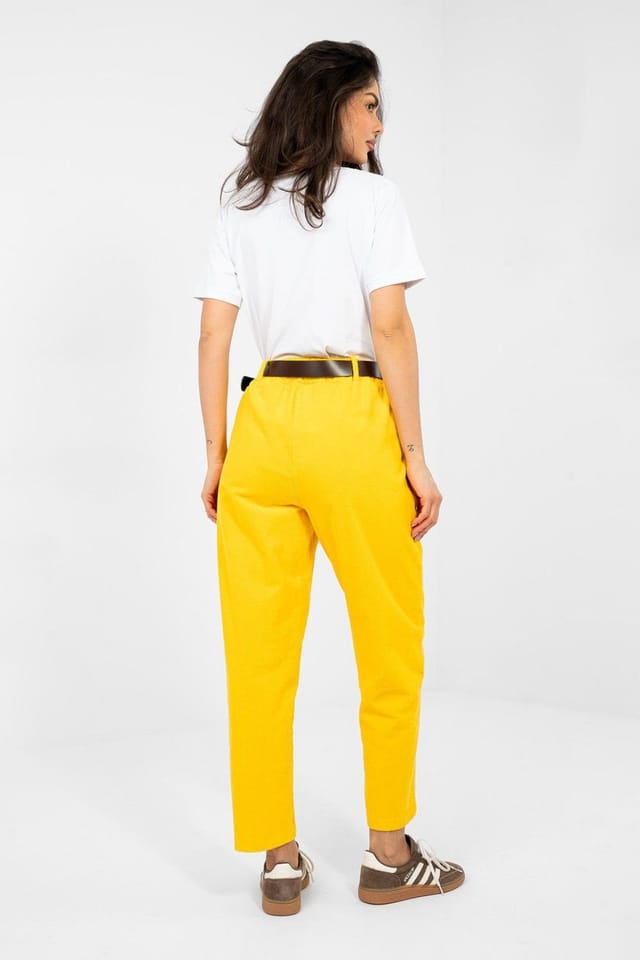 Love Lace Love Lace Women's Corduroy High Waist Carrot Pants in Yellow - 3