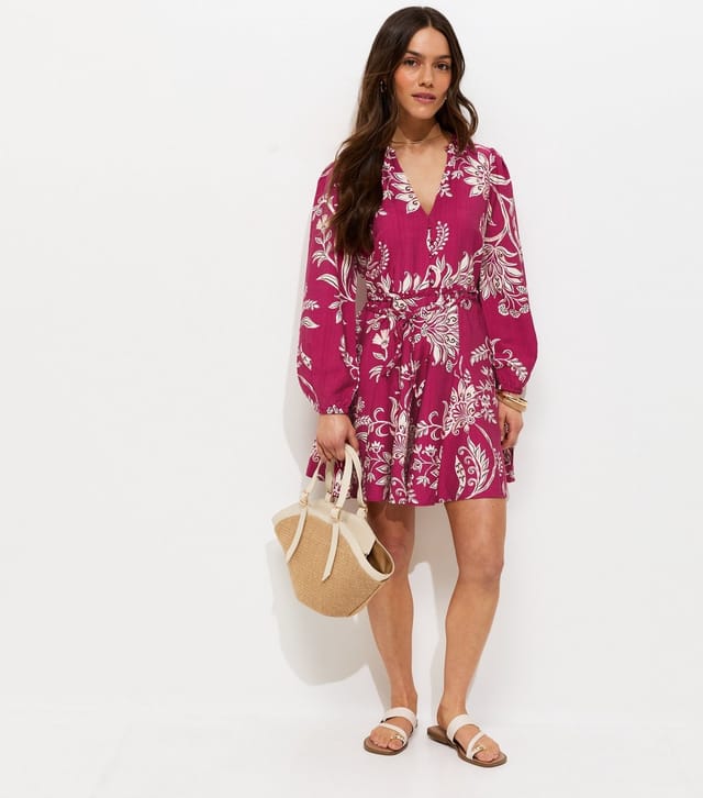 New Look Women's Petite Red Floral Print Godet Flippy Mini Dress New Look - 3