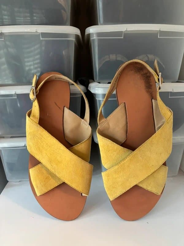 ASOS Mustard Yellow leather asos suede crossover cross strap slingback sandals size 6