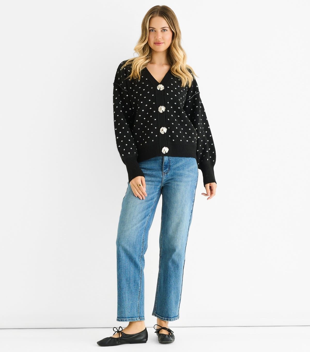 Gini London Women's Black Polka Dot Knit Cardigan Gini London New Look