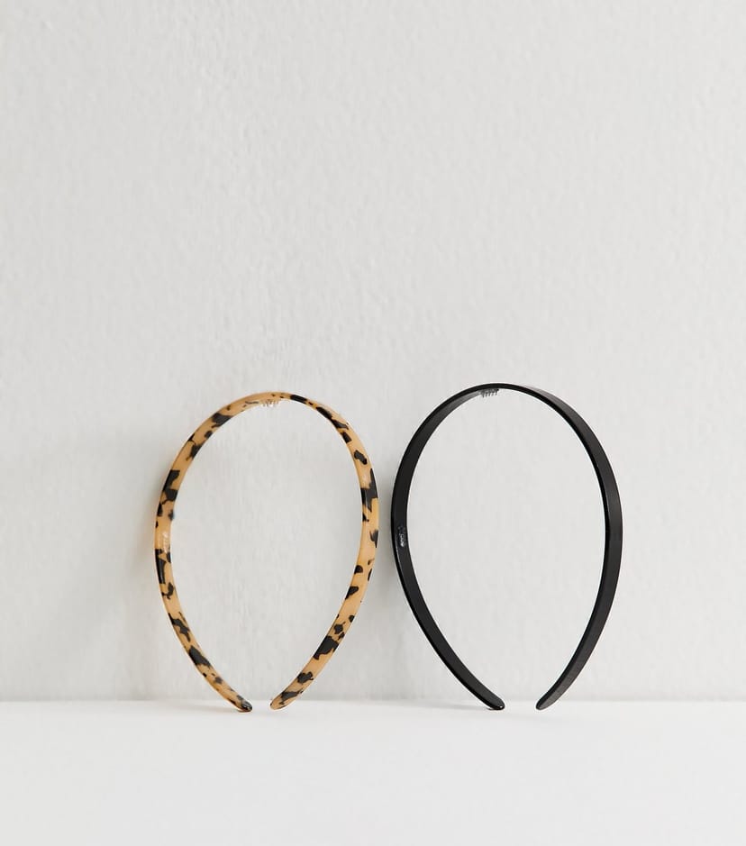 New Look Pack Of 2 Black and Tortoiseshell Skinny Headbands New Look - 1