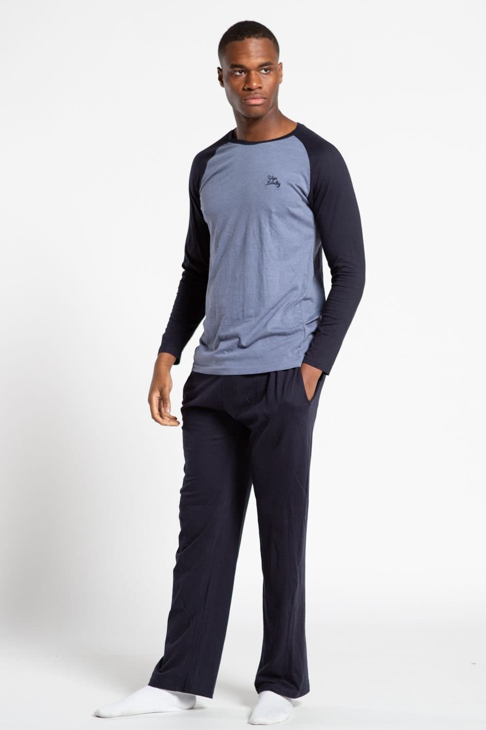 Tokyo Laundry Tokyo Laundry Men's Cotton 2-Piece Long Sleeve Top & Bottoms Pyjama Set in Dark Navy