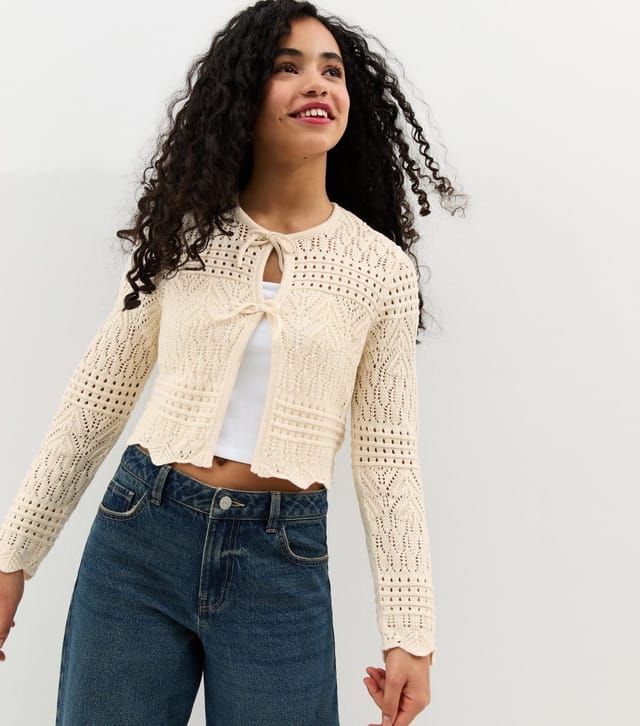 New Look Girls' Cream Crochet Cardigan New Look - 2